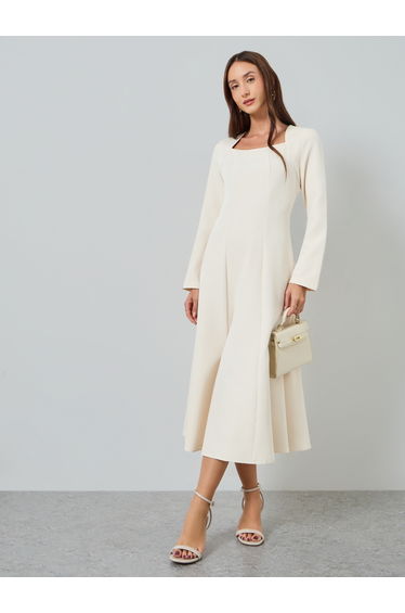 Women Square Neck A-Line Midi Dress