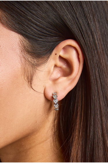 Diamante Heart Hoop Earrings - silver