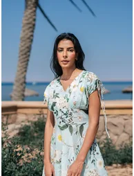 Floral Print Cotton A-Line Midi Dress - 1