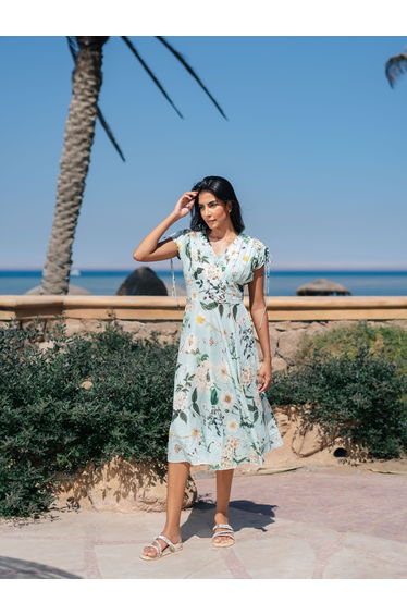 Floral Print Cotton A-Line Midi Dress