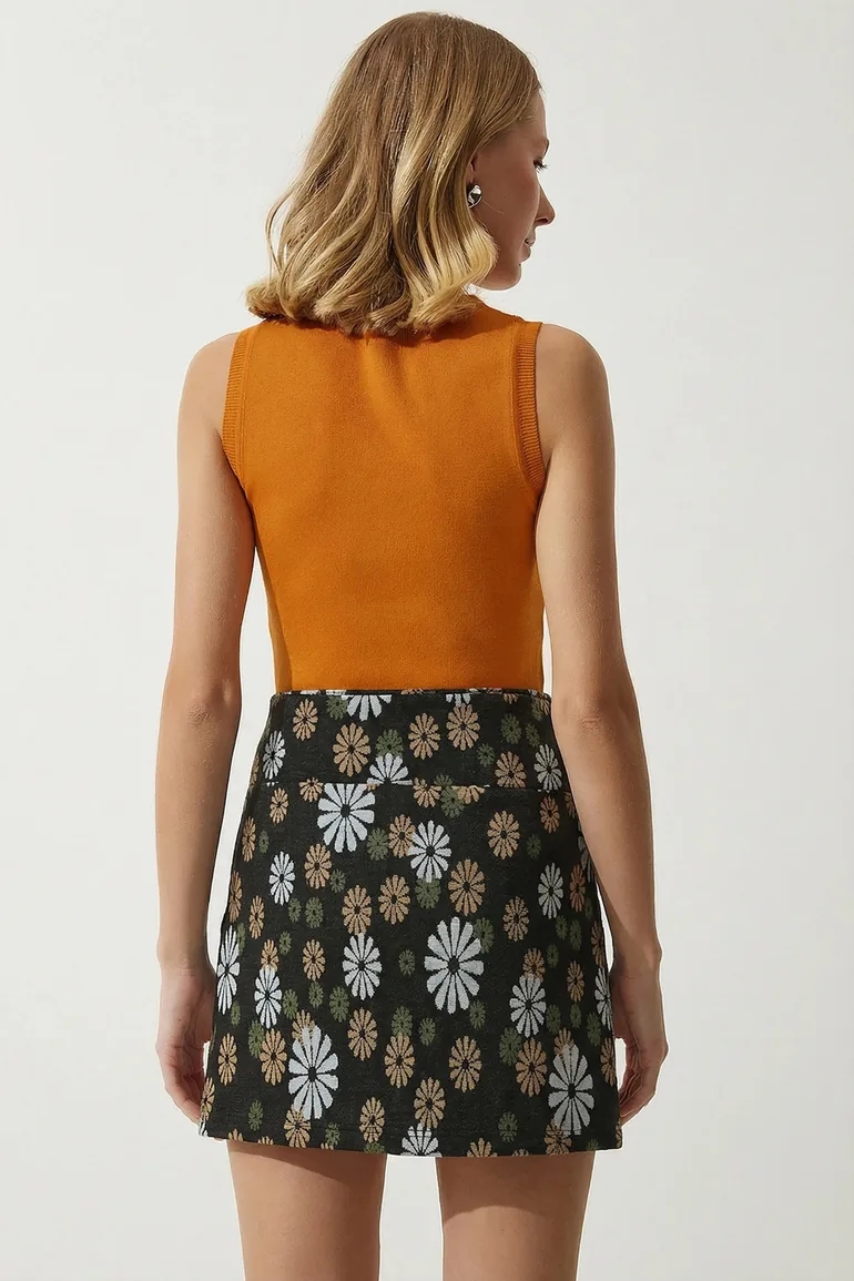 ISTANBUL High Waist Geometric A-Line Mini Skirt - 4