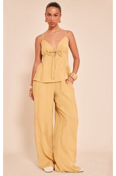 Mustard Woven Wide Leg Trousers