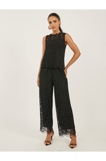 Mid Rise Wide Leg Lace Pants