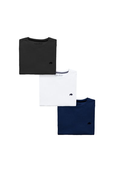 Raging Bull Mens Classic Organic Cotton T-Shirt (Pack of 3) - Black/White/Navy