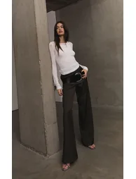 Charcoal Overlay Detail Wide Leg Trousers