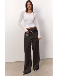 Charcoal Overlay Detail Wide Leg Trousers - 1