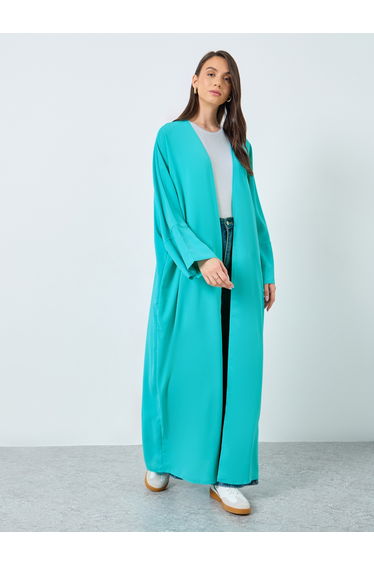 Solid Open Front Batwing Sleeve Abaya