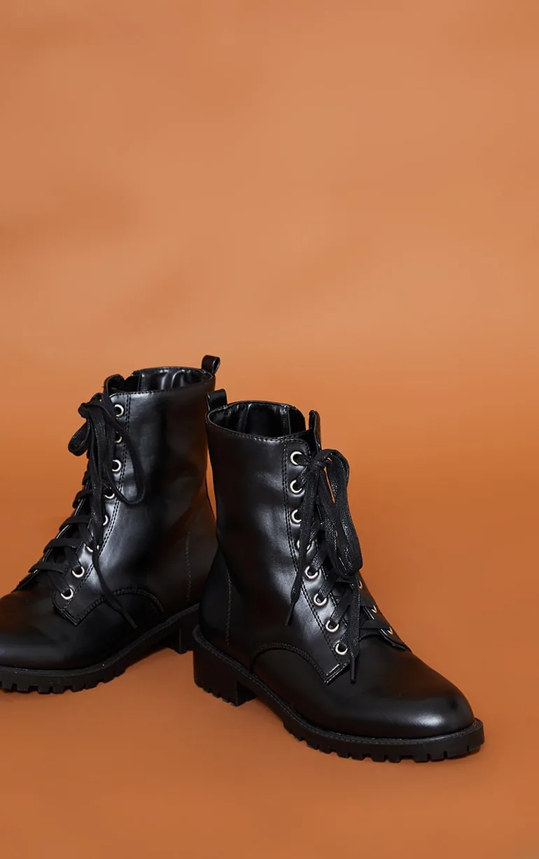Black Basic PU Biker Boots - 3
