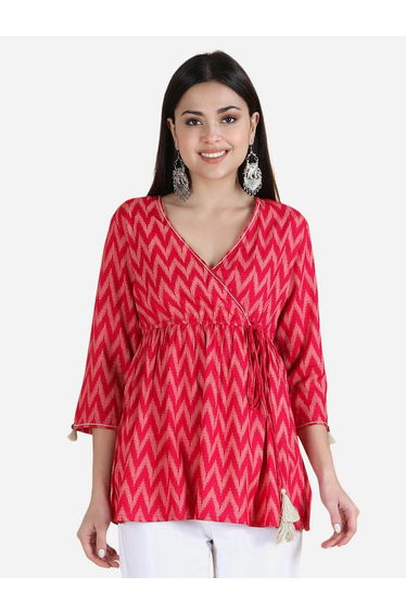 Pink Viscose Chevron Print Top