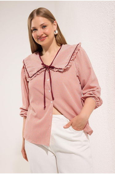 Tile Gingham Gingham Baby Collar Woven Shirt