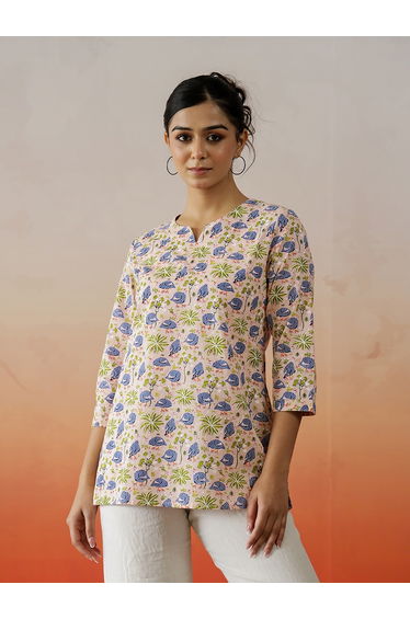 All-Over Floral Print Notch Neck Top