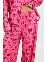 Petite Mixed Bow Print Long Sleeve Top & Trousers Pyjama Set - dark pink - 3