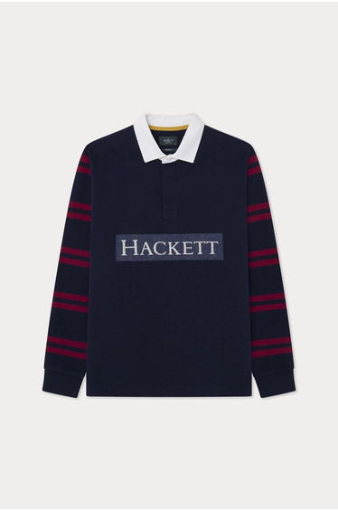 Heritage Large Hackett Logo Rugby Shirt Navy