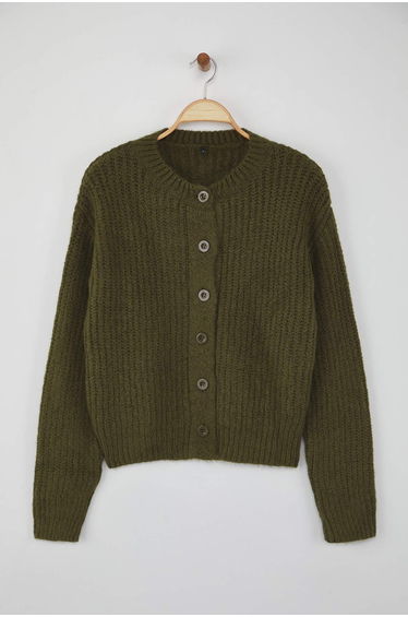 Wardrobe Essentials Khaki Soft Texture Basic Knit Cardigan