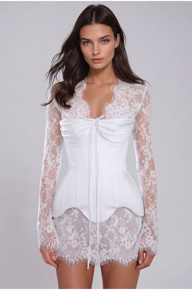 Jamaal Lace Up Satin Lace Mini Dress