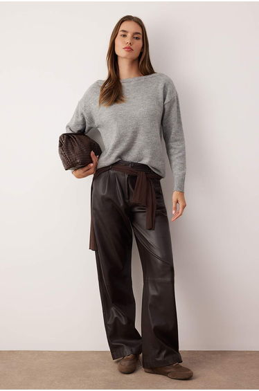 Gray*001 soft textured wide mold striped knitwear sweater