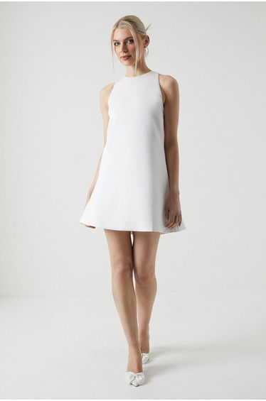 Statement Bow Structured Satin Bridal Mini Dress