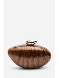Benna Marble Acrylic Clutch In Dark Brown - 2