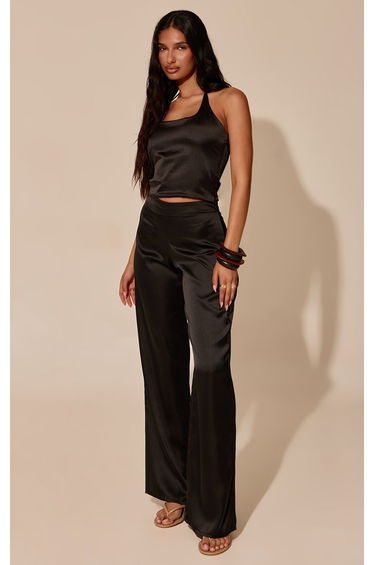 Black Satin Wide Leg Trousers Co-ord