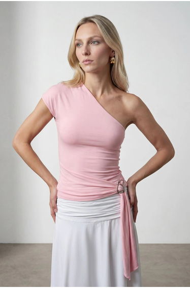 Dilvin Slim Fit Off-Shoulder Jersey Blouse With Tie Detail