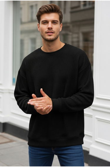 Black Oversize/Wide Cut Crew Neck Sweatshirt