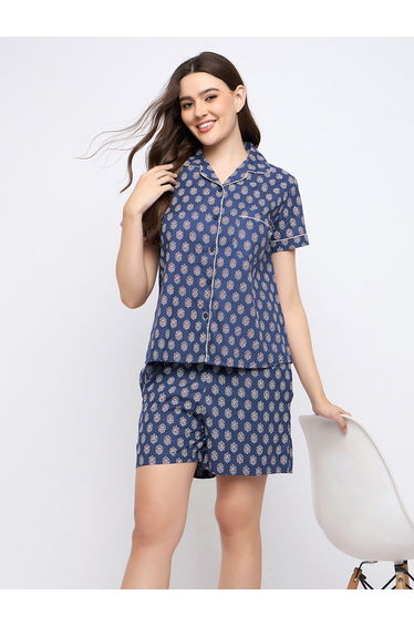 Floral Print Notch Lapel Shirt and Shorts Set