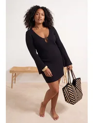 Beachwear Black Corded Accessory Detailed Thin Knitwear Beach Dress - 4