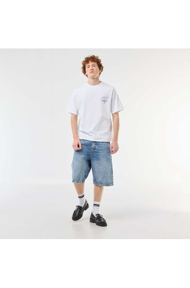 Solid Cotton T-Shirt with Front and Back Prints WHITE