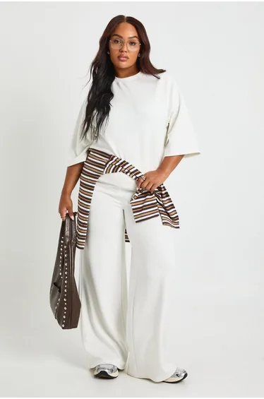 Plus Oversized T-shirt And Tailored Wide Leg Trouser Co-Ord
