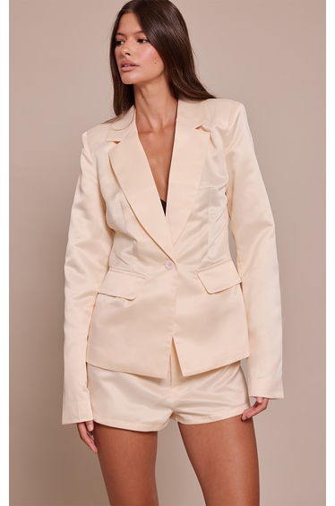 Cream Satin Mid Rise Hot Pants