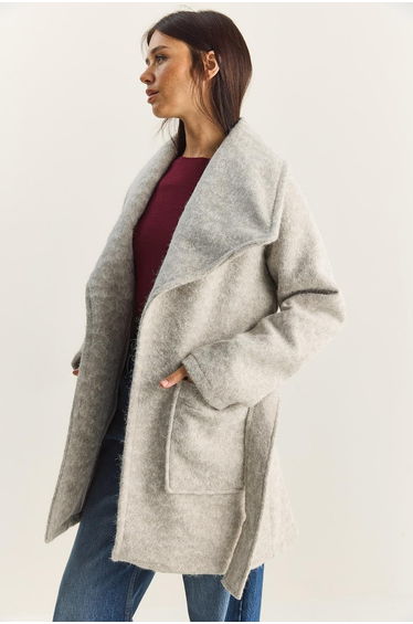 Women's Double-Breasted Lined Belted Mottled Cashmere Coat