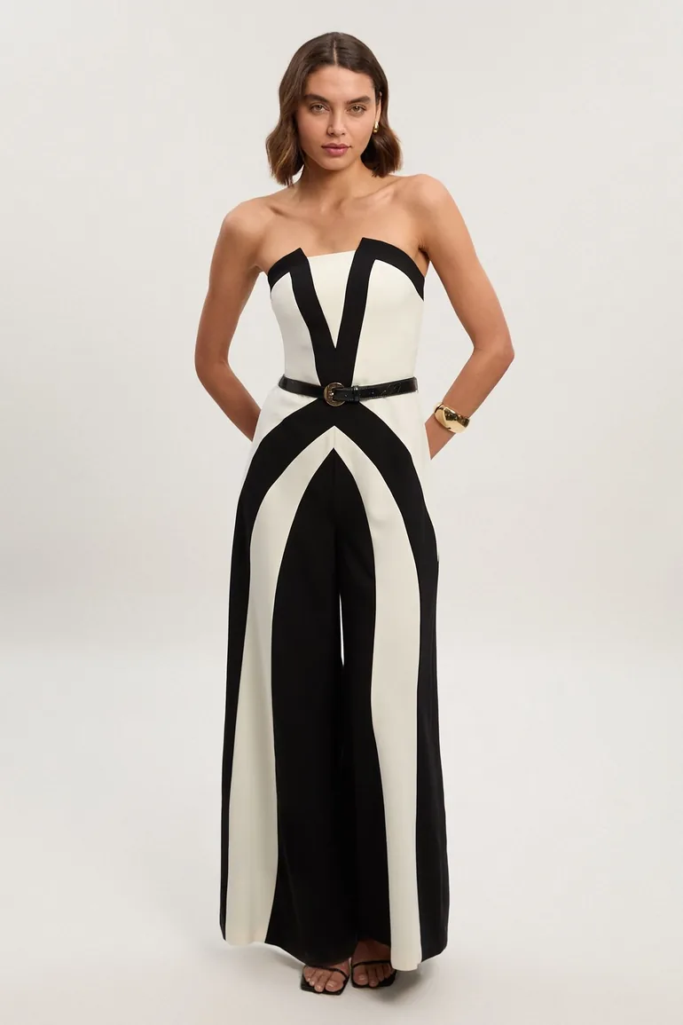 Compact Stretch Colour Block Tailored Bandeau Jumpsuit