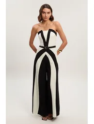 Compact Stretch Colour Block Tailored Bandeau Jumpsuit