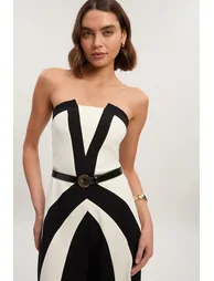 Compact Stretch Colour Block Tailored Bandeau Jumpsuit - 1