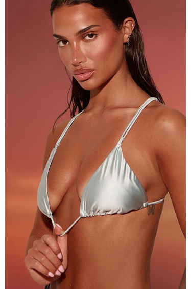 Pale Blue Shine Swim Triangle Bikini Top