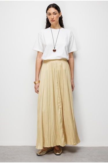 Mizalle Wrinkled Look Satin Maxi Skirt
