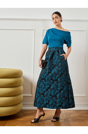 Women Blue One Shoulder A-Line Dress