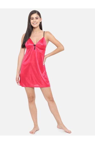 Solid V Neck Strappy Satin Babydoll