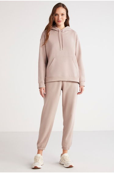 Tereza Women's Soft Comfort Fit Kangaroo Pocket Pink Hoodie with Fleece Inside