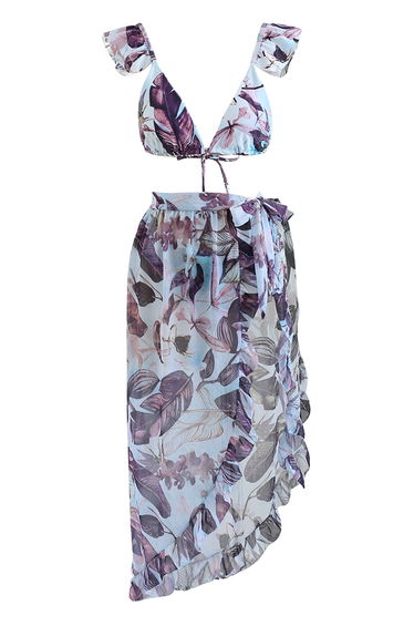 Rainforest Vibe Flutter Strap Bikini Cover-Up Set in Purple
