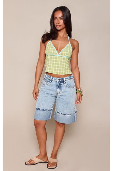 Petite Mid Blue Turn Up Hem Denim Jorts
