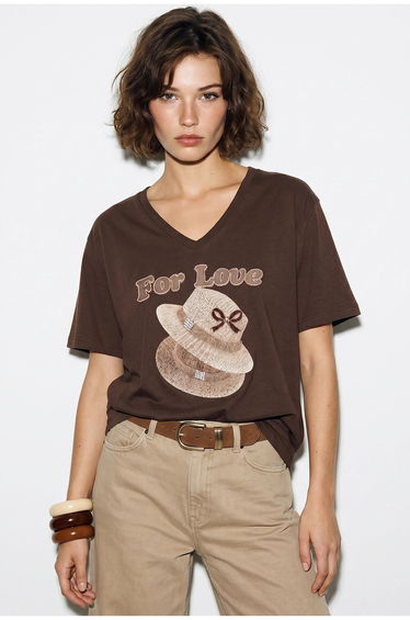 LUCCI Oversized V-neck Printed T-shirt