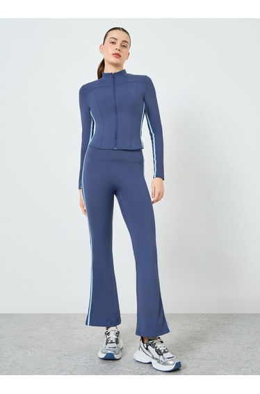 Women Blue Contrast Side Stripe Jacket and Leggings Set