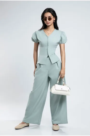 Womens Formal Wide-Leg Pants  Solid Color, Front Pleats