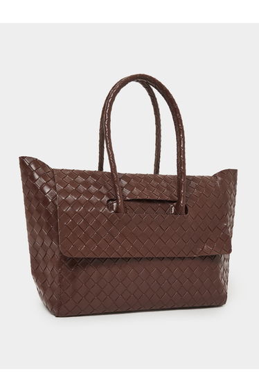 Brown Leather Weave Shoulder Bag