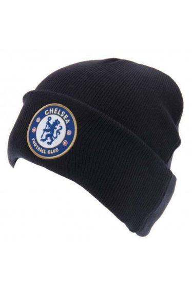 Chelsea FC Official Adults Unisex Turn Up Knitted Hat - Navy