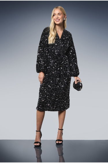 Petite Sequin Velvet Midi Dress