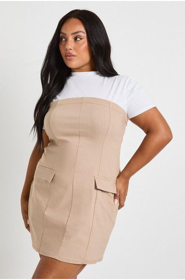 Plus Pinstripe Bandeau Detail T Shirt Dress - taupe