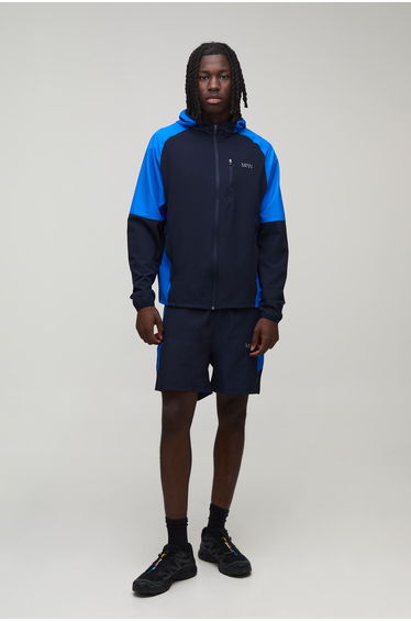 Regular Woven Colour Block Nylon Tracksuit - navy