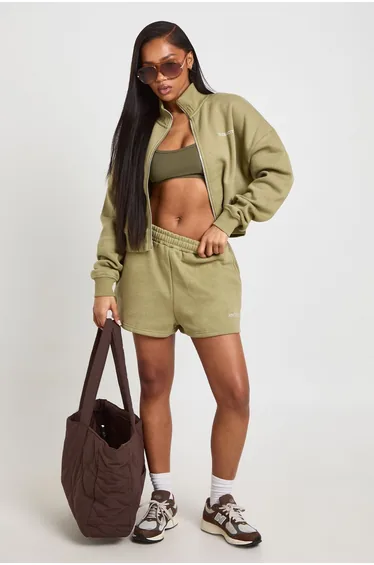 Ath Collective Emroidered Funnel Neck Short Tracksuit - green